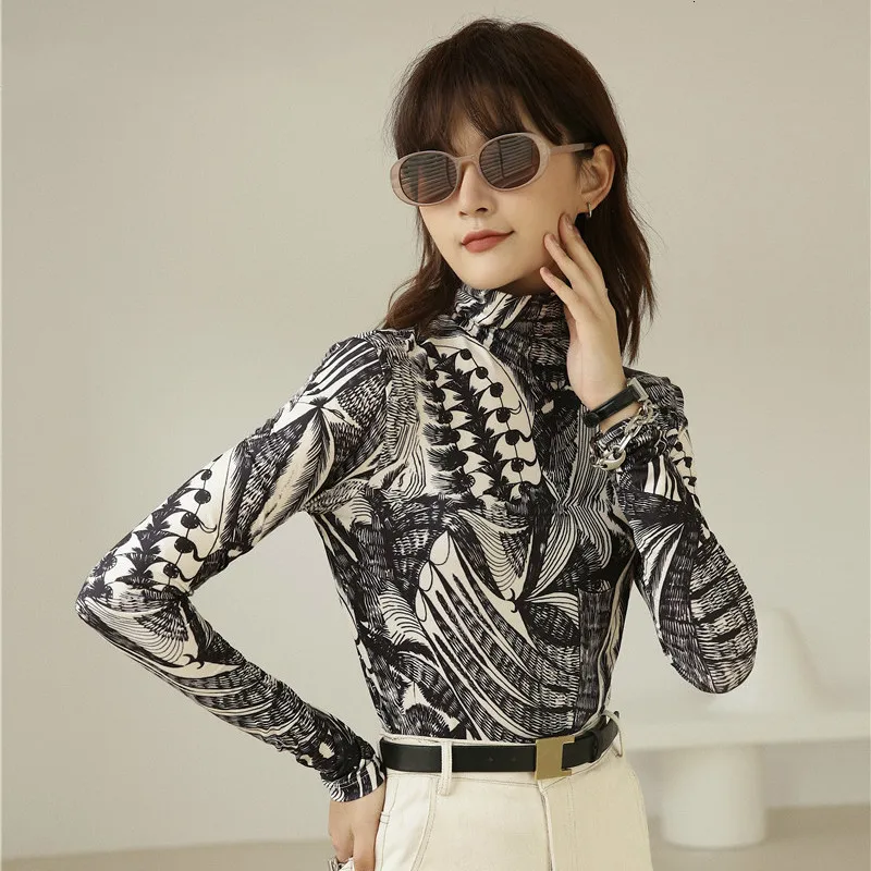 Женская футболка с длинным рукавом водолазка принтом тату сетчатый топ нижнее