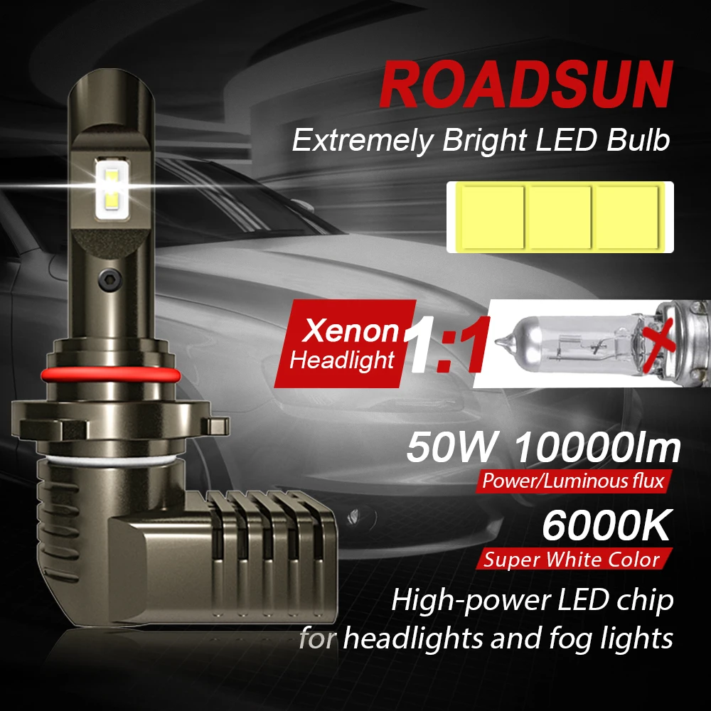 Roadsun 1:1 дизайн H7 Led H4 автомобильные лампы для передних фар H11 9005 9006 50 Вт 10000LM 6000K