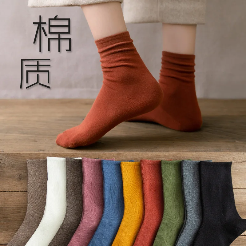 

Women's New Color Harajuku Retro Women Lady Cotton Loose Socks Winter In Tube Prple Solid color Comfortable Breathable Socks