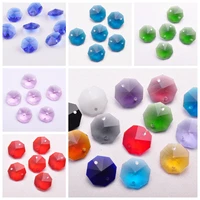 10pcs 14mm 2 holes octagon prism faceted crystal glass loose connector pendant beads for jewelry making diy crafts curtain