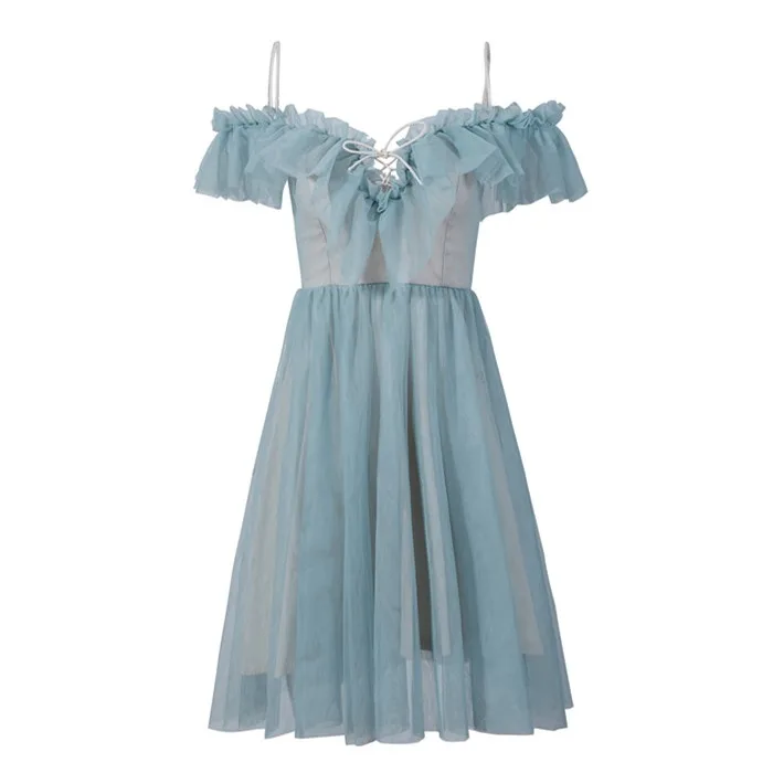 light blue C1840 Новое весеннее женское Сетчатое трикотажное платье женское модное сексуальное платье с v-образным вырезом тонкое винтажное платье феи на бретелях дешево оптом - Цвет: light blue