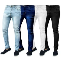 black skinny jeans men fashion stretch slim fit mid waist denim pencil pants male casual simple white jeans pantalones de hombre