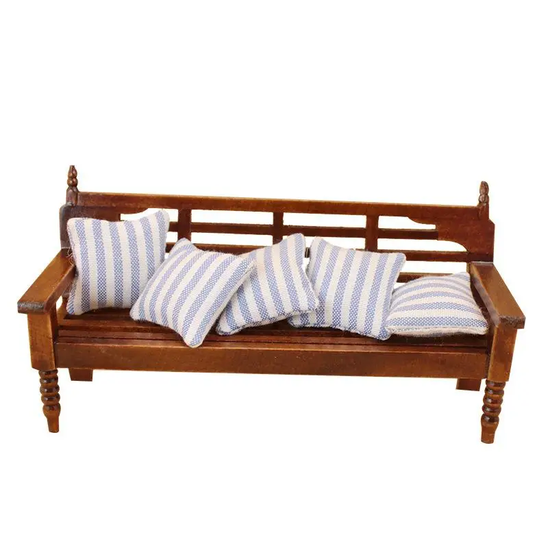 

Wood Couch with Stripe Cushions for 1:12 Doll House Furniture Accessories