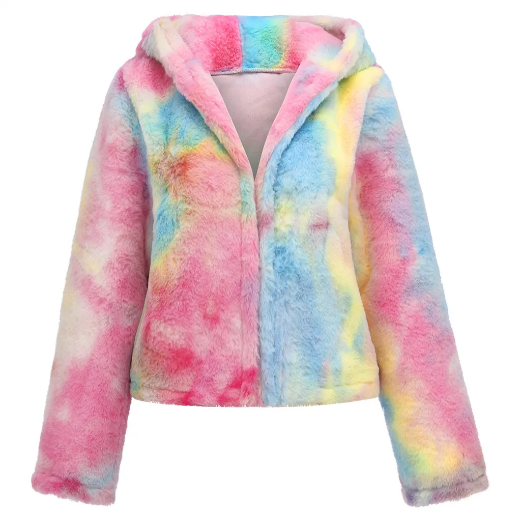 Женская неоновая куртка из искусственного меха на молнии с длинным рукавом и