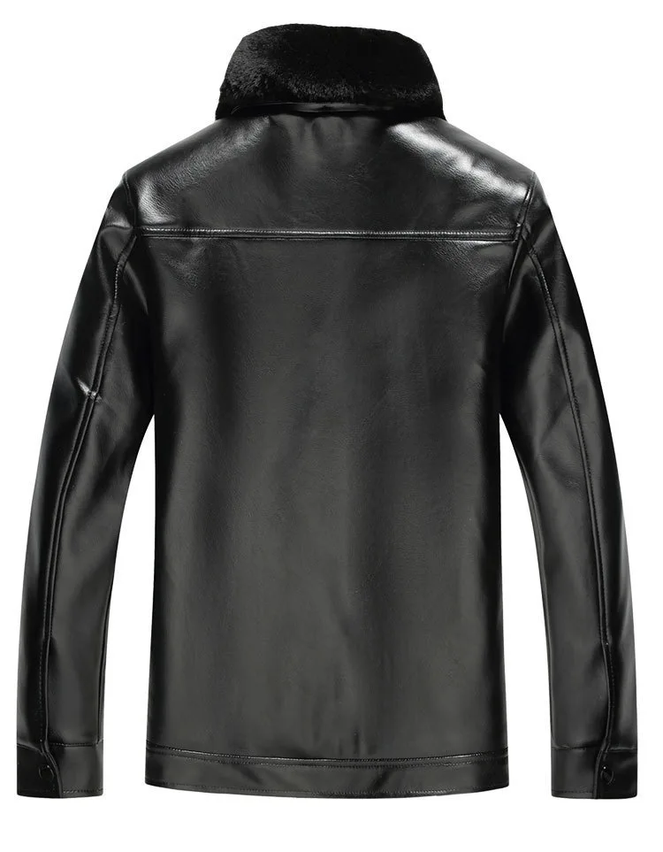 

Fashion Zipper Pu Leather Jacket Winter Faux Leather Men's Black Jacket Elderly Clothes Men Fluffy Thick Warm Casual Coat Male