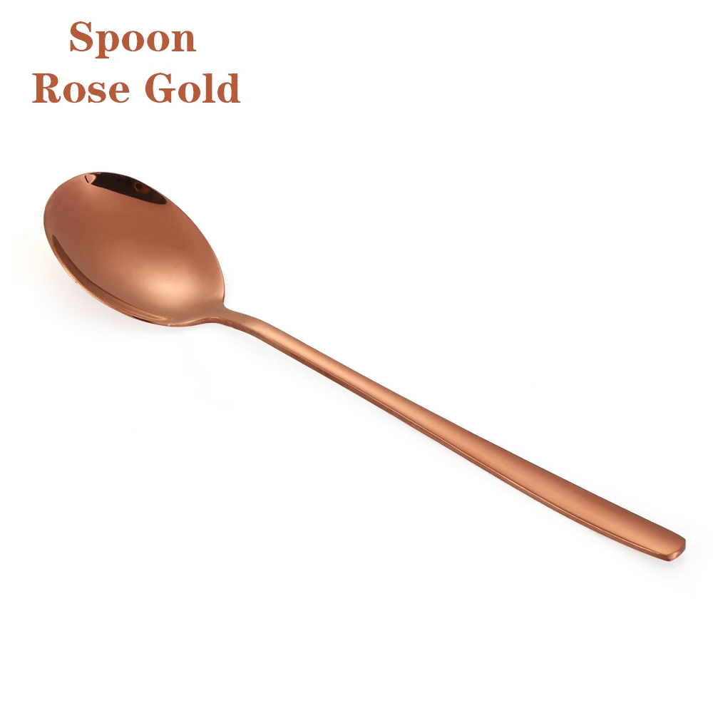 Spoon rose gold 1 шт. из нержавеющей стали Радужный цвет длинная ручка еда вилка ложки Чай Кофе лапша суп столовая посуда кухонные принадлежности - Цвет: Spoon rose gold