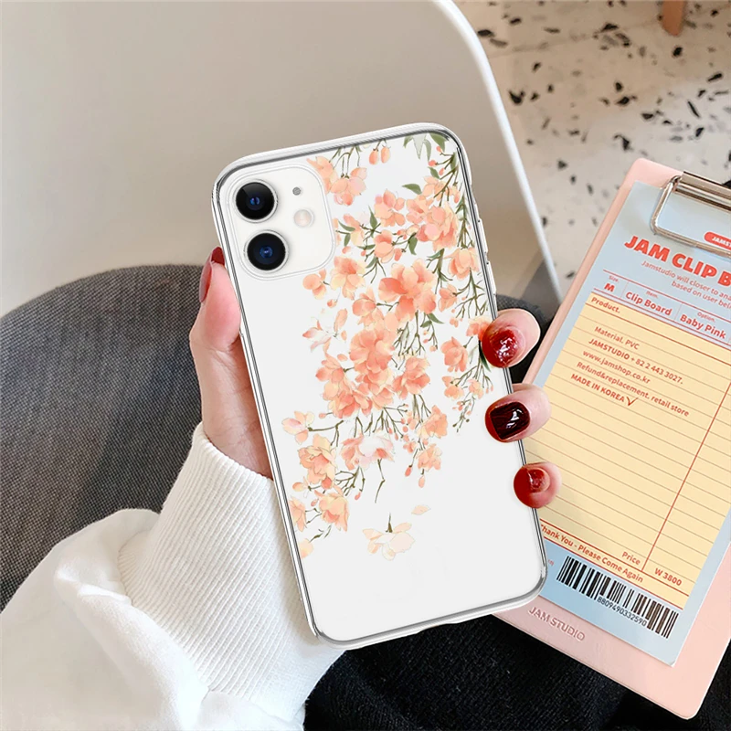 Lovebay Cute Flowers Leaf Phone Case For iPhone 13 12 11 Pro Max 12 Mini XS Max XR X 7 8 Plus SE 2020 Soft Transparent TPU Cover