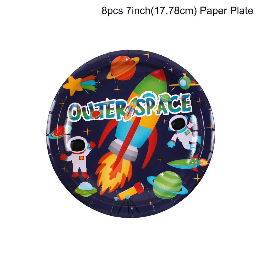 Astronaut Rocket Latex Balloons Outer Space Party Supplies Space Theme Birthday Party Decoration Kids Baby Shower Decor For Boy - Цвет: 8pcs 7inch plates