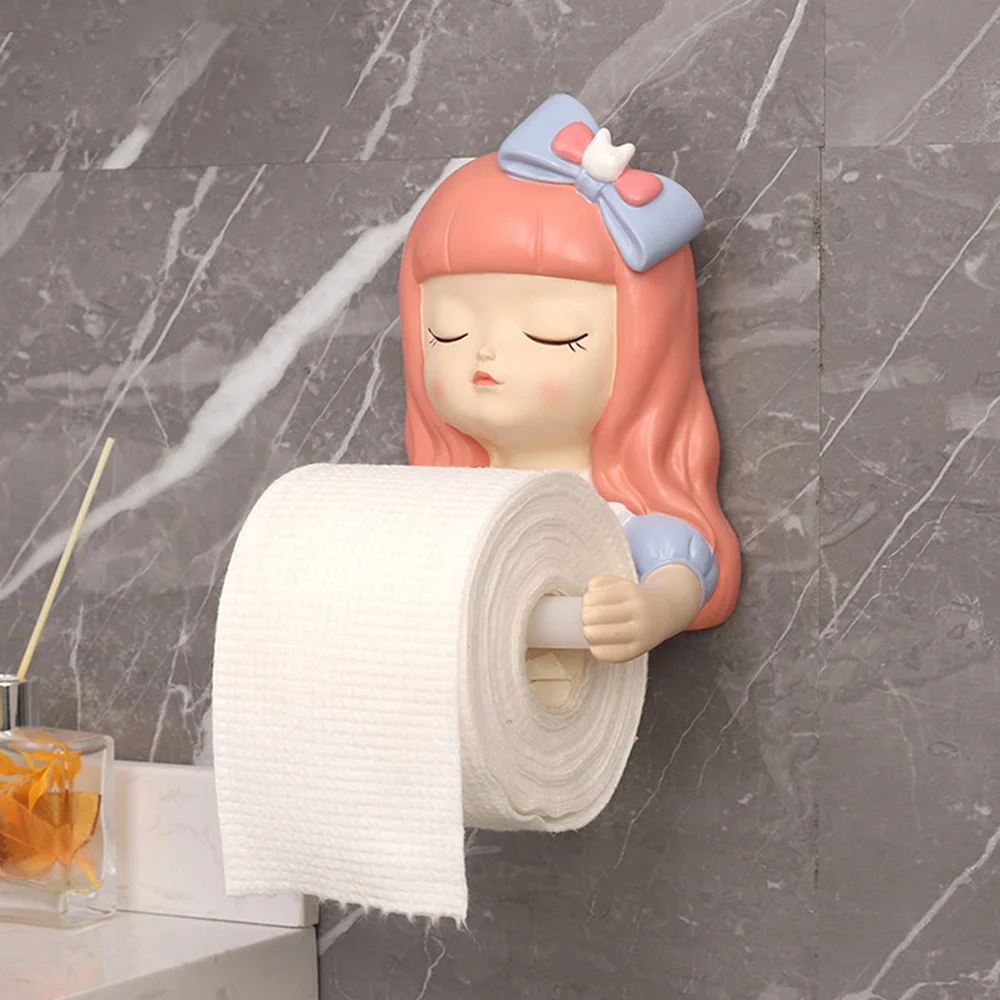 

1 Set Wall Mounted Roll Paper Rack Adorable Girl Ppaer Holder Resin Paper Holder