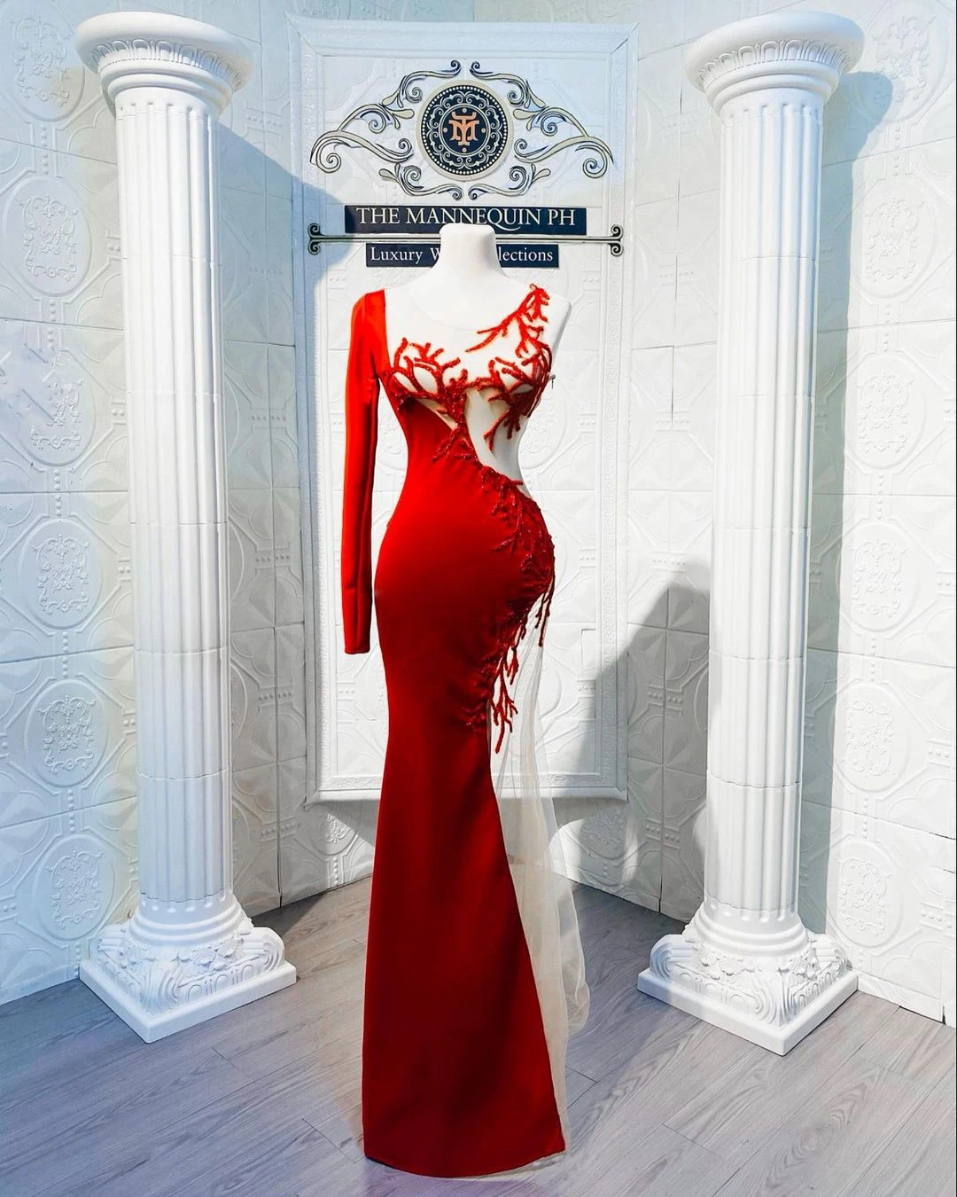 Sexy Red Mermaid Prom Dresses One Shoulder Long Sleeves Spandex Lace Appliques See Thru Length Evening Gowns | Свадьбы и торжества
