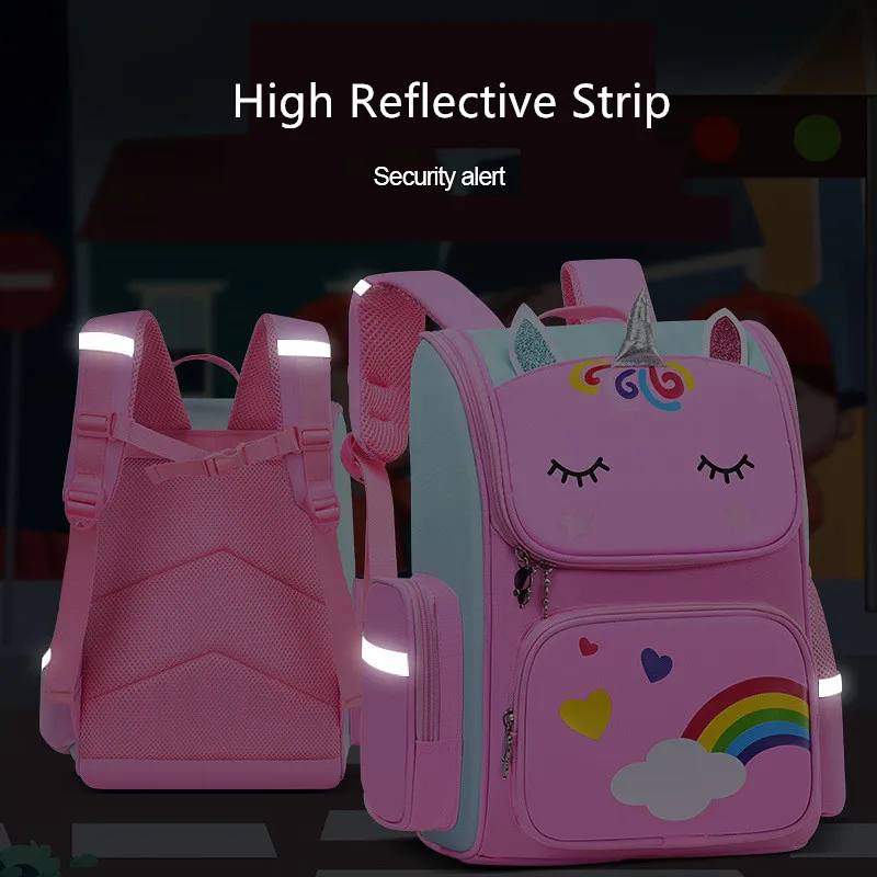 Fengdong cute 3D cartoon school backpack set elementary school bags for girls rainbow love heart children pen pencil handbag set