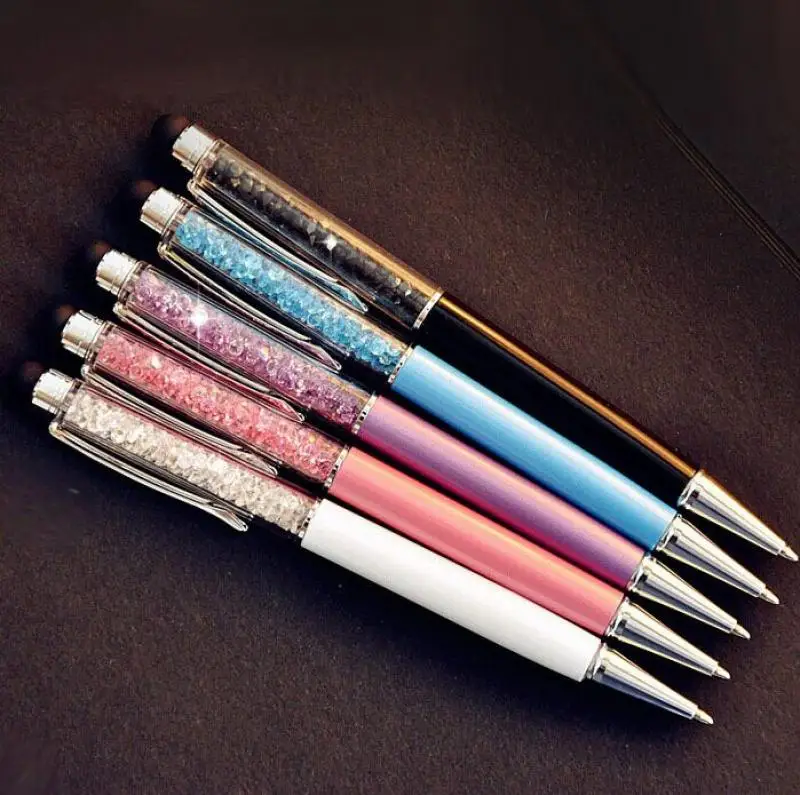

LOLEDE Creative Crystal Pen Diamond Ballpoint Pens Stationery Ballpen Stylus Pen Touch Pen 11 Colors Oily Black Refill