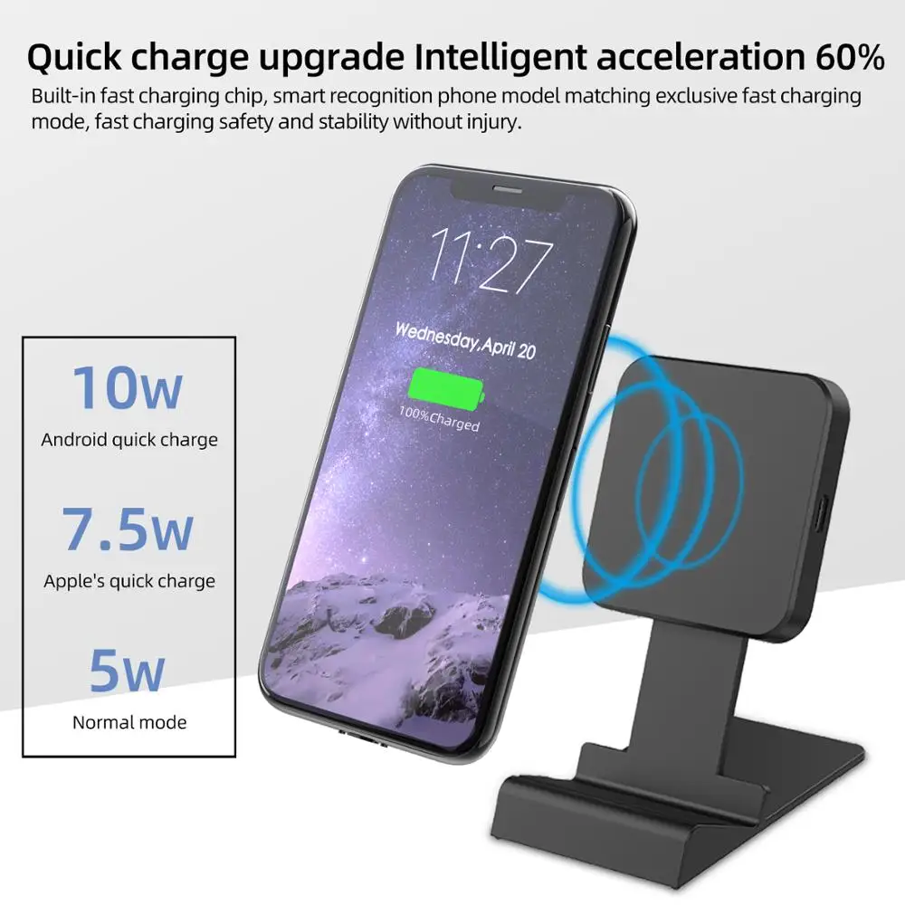 

2021 2 in 1 Phone Charger Qi 10W Wireless Fast Charger With Mobile Phone Holder for Iphone Smart Wireless Charging Pad freeship