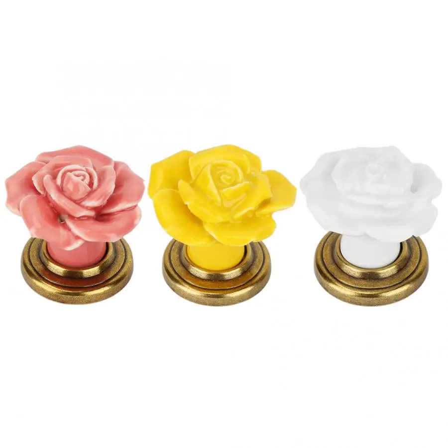 Одно отверстие Роза дверь шкафа керамические ручки для шкафчиков Рули