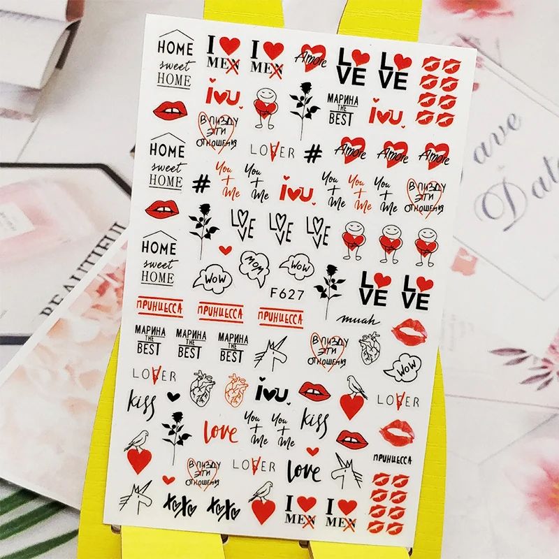 3D наклейки на ногти письмо любовь сердце дизайн ногтей искусство украшения