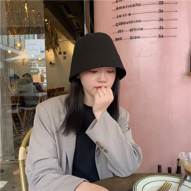 

Strut Version of The Small Number of Straight Tube Black Fisherman Hat Female Ascetic Pure Color Japanese Bell Basin Hat