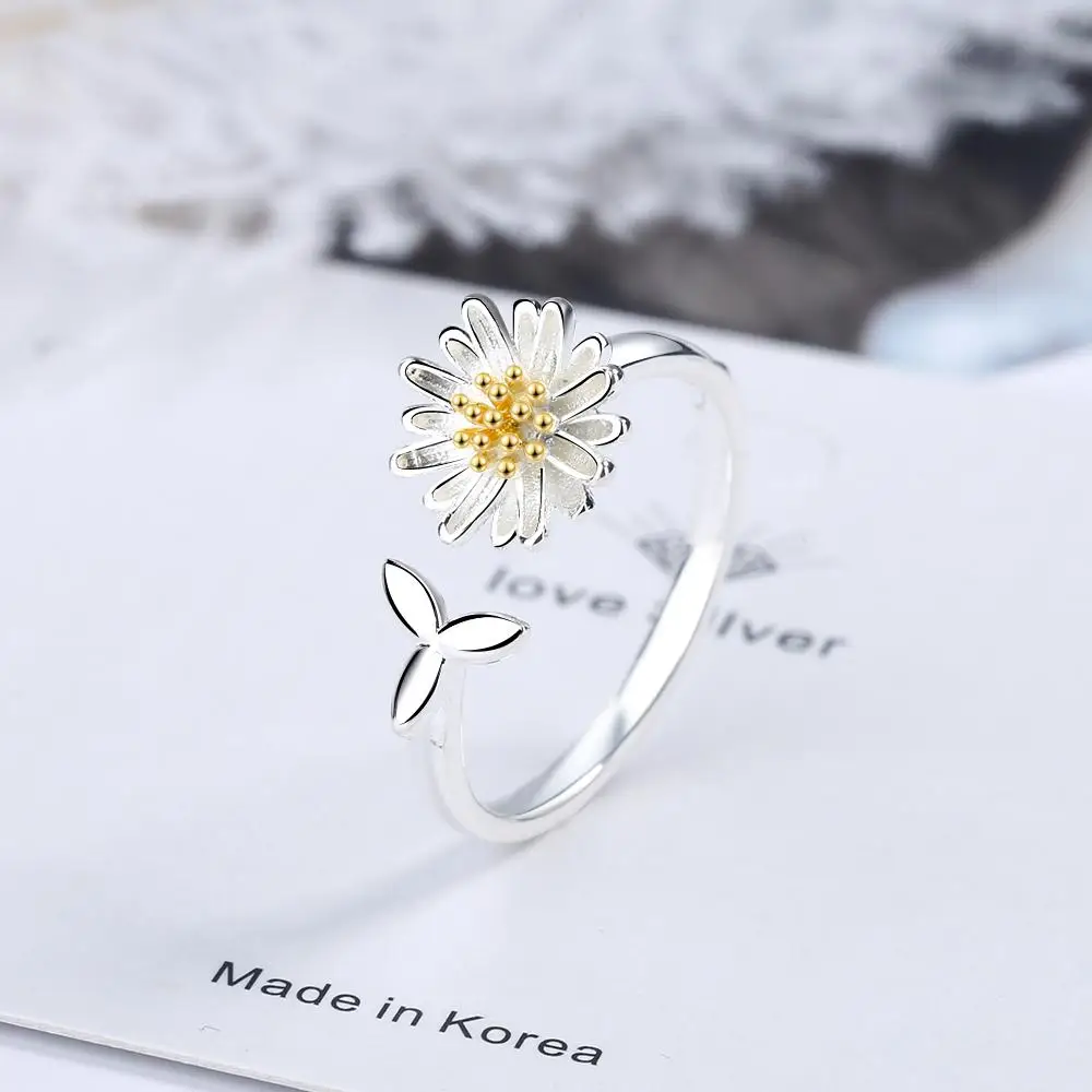 

Todorova New Korean Silver Color Daisy Flower Rings For Girls Female Adjustable Wedding Party Ring Fashion Jewelry