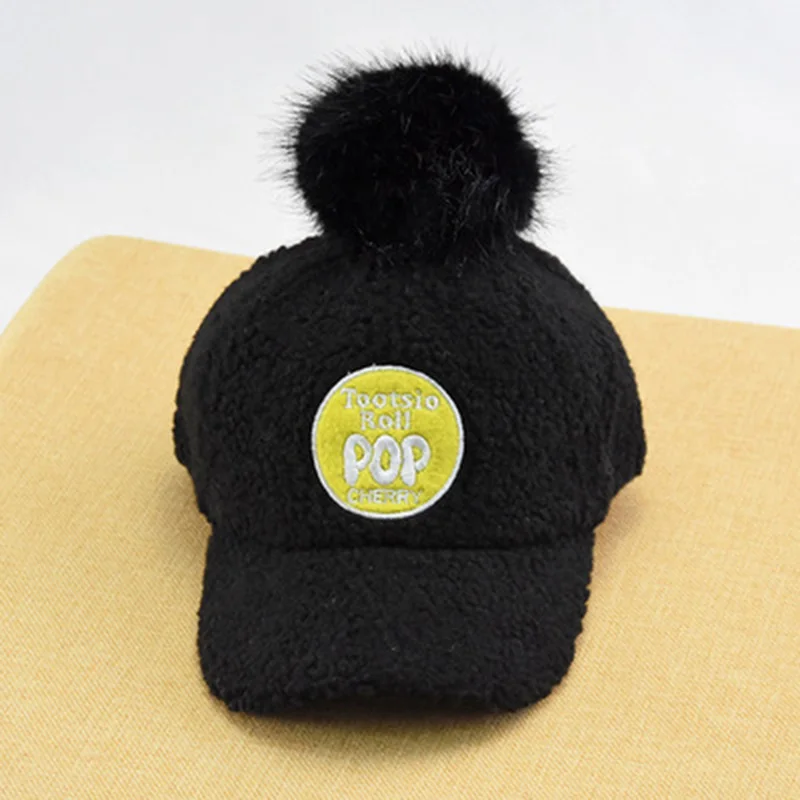Зимние шапки с меховым помпоном для детей Снэпбэк Кепка бейсболка овечьим