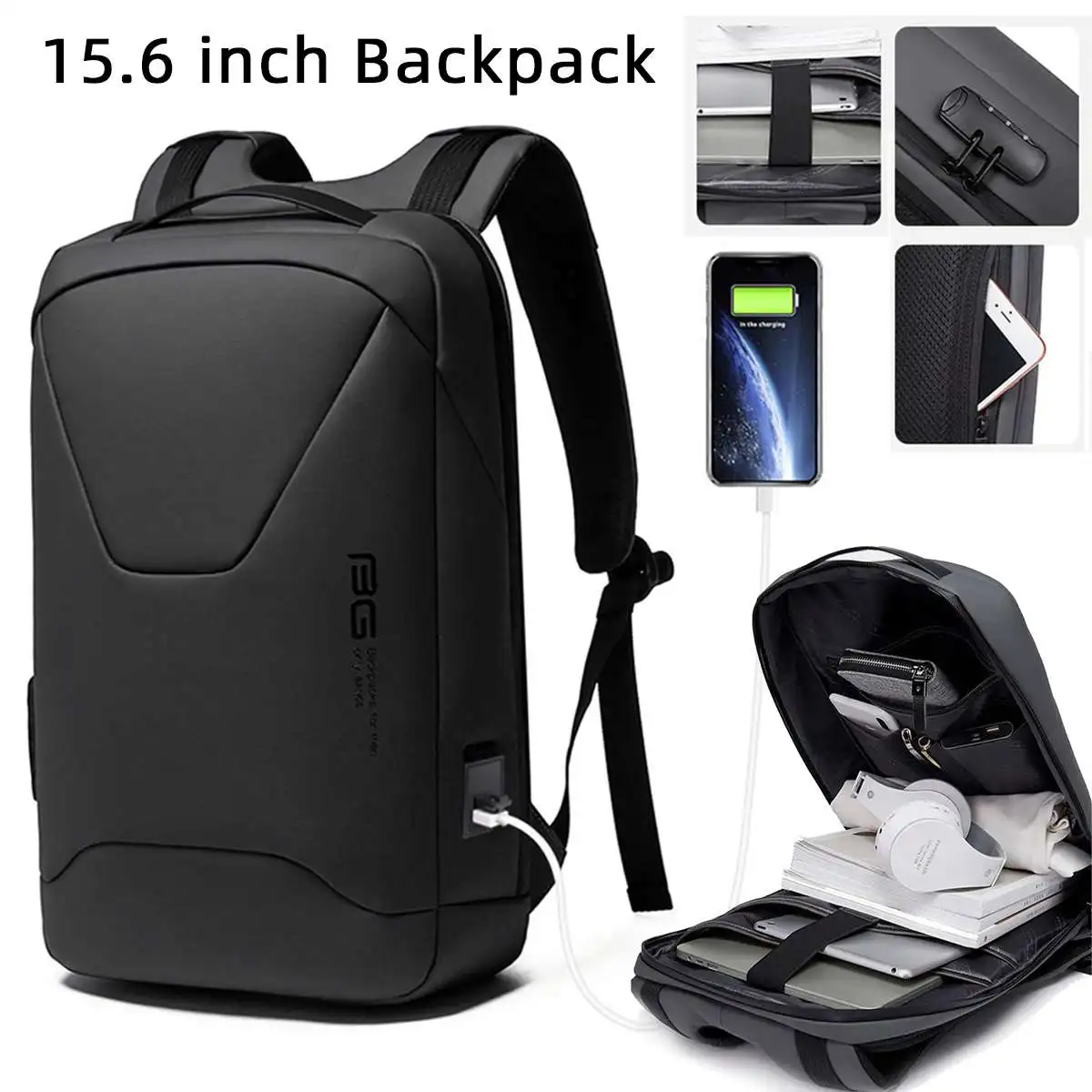 

Водонепроницаемый рюкзак BANGE для мужчин, многофункциональная спортивная сумка для ноутбука 14 дюймов, с USB-интерфейсом и защитой от кражи, су...