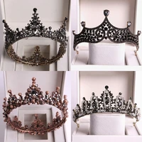 baroque black crystal big round bridal tiaras crowns pageant prom diadem rhinestone veil tiara headband wedding hair accessories