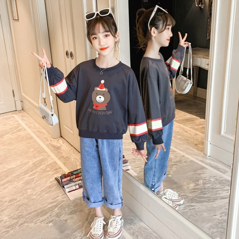 

Girls Suit Sweatshirts +Pants 2Pcs/Sets 2021 Casual Spring Autumn Teenagers Outwear Kids Cotton Tracksuit Sport Suits Children C