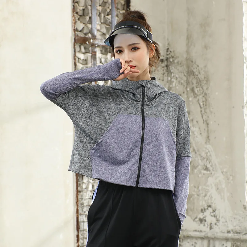Running Jacket Fitness Sport Clothes Women Long Sleeve Hooded Gym Crop Top Hoodies Yoga Cropped | Спорт и развлечения