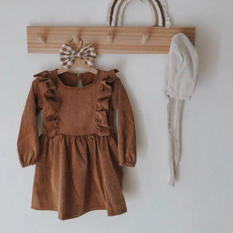 

2022 Spring New Girls Clothes Ruffle Sleeve Dress Baby Girls Dress for Girls Corduroy Kids Clothing