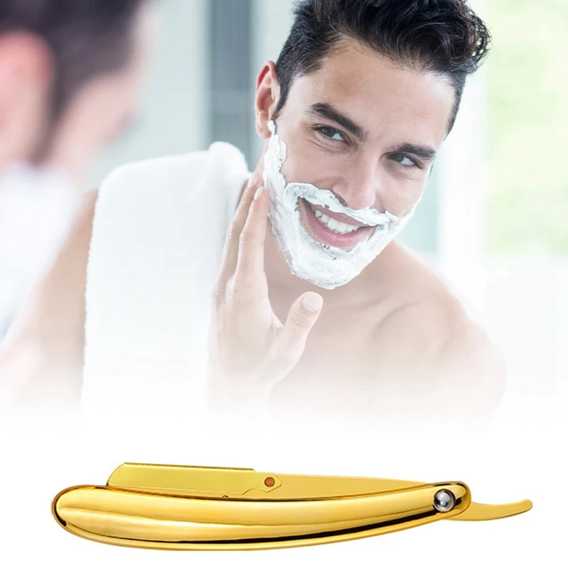 

Hair Razor Blades Holder Electroplating Men's Straight Folding Razor