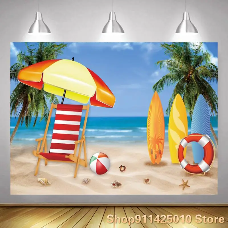 

Фон для фотосъемки с изображением летнего Морского Пейзажа пляжа кокосового дерева праздничное украшение для вечеринки фотостудия 3D цифро...