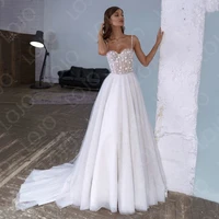 2022 stunning wedding dresses spaghetti straps appliques bridal dress a line shinny tulle sweetheart bride gown vestito da sposa