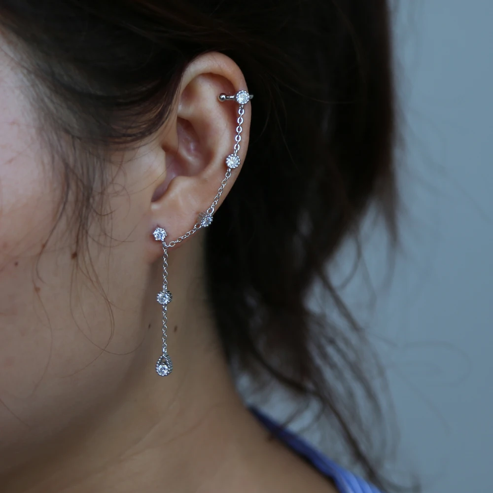 Круглая Серебряная циркониевая Капля воды кисточка запонки для ушей серьги