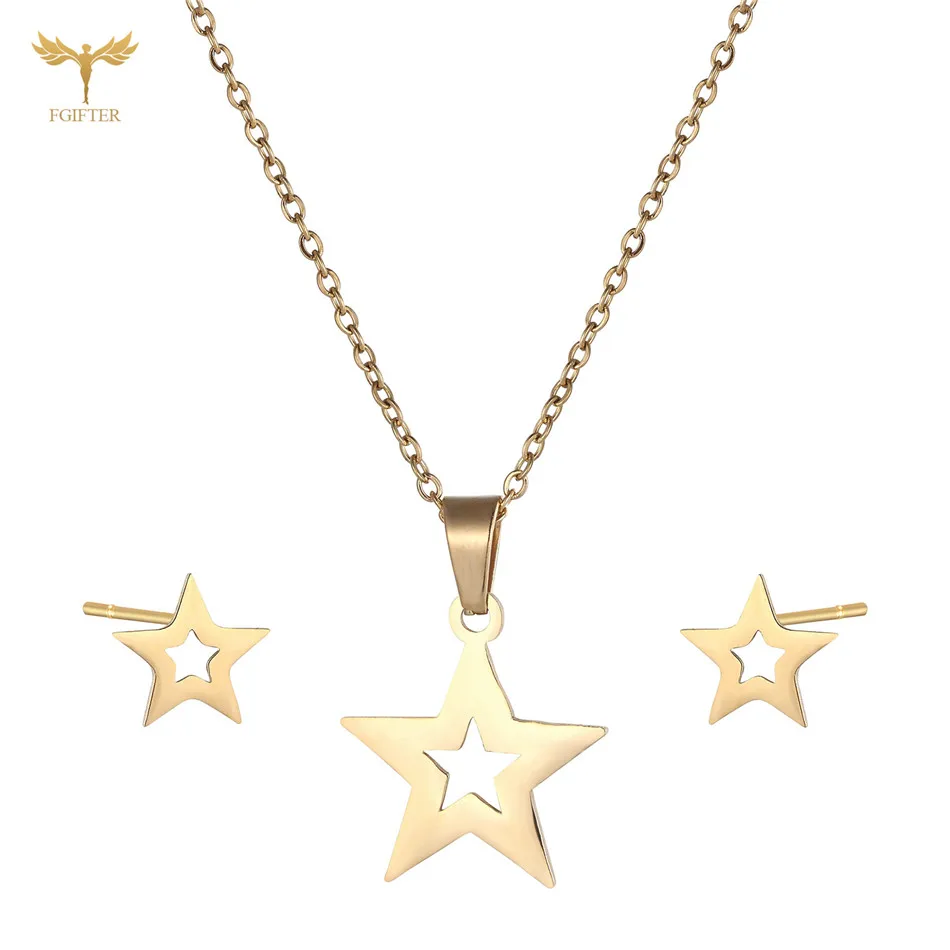 Романтический Женский комплект украшений ожерелье со звездами серьги-гвоздики