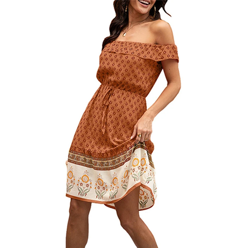 Модное летнее женское сексуальное платье Бохо с открытыми плечами 2020