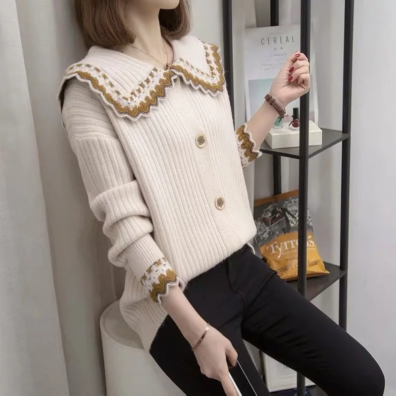 

Doll Collar Sweater Jacket Women 2022 Spring And Autumn New Loose Fashion Casual Jacket Knitted Cardigan All-match