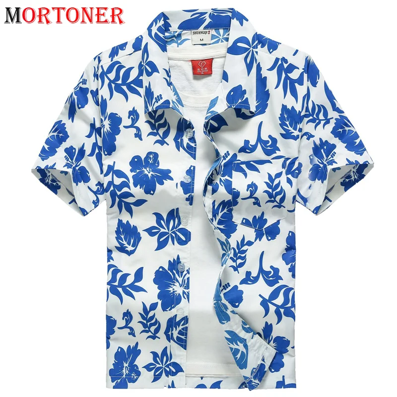 

Гавайская рубашка с коротким рукавом для мужчин, быстросохнущая сорочка с пуговицами, в стиле кэжуал, с листьями, цветами, тропическими вставками
