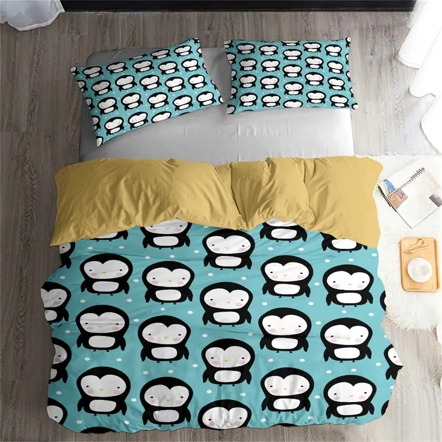 

HELENGILI 3D Bedding set Penguin Print Duvet cover set lifelike bedclothes with pillowcase bed set home Textiles #2-03