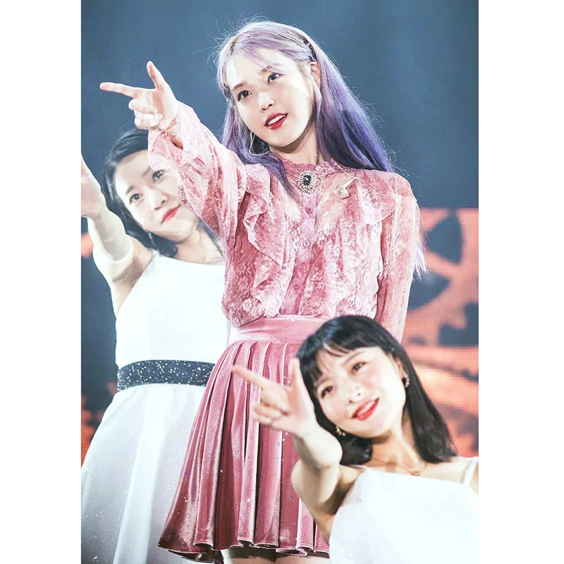 Kpop IU Lee Ji Eun stage show same Осенняя мода розовые кружевные рубашки с длинным рукавом Топы