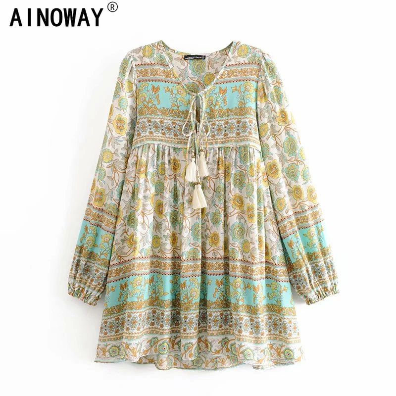 Винтажное шикарное женское платье в этническом стиле с цветочным принтом