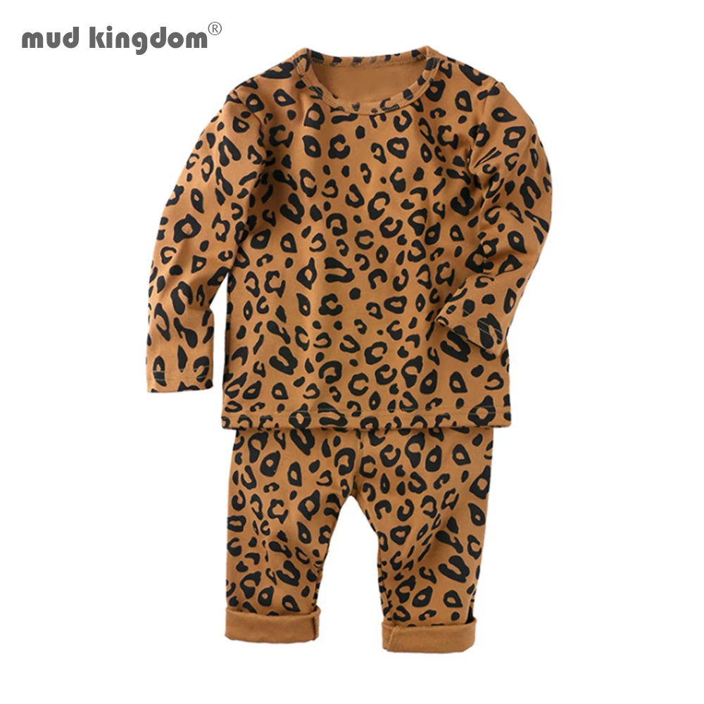 

Mudkingdom Autumn Kids Pajamas Outfits Long Sleeve Sleepwear Clothing and Pants Set Boys Girls Clothes Leopard High Waist Suit