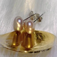 7 8mm purple baroque pearl earring ear stud jewelry wedding mesmerizing classic gift irregular party fashion real