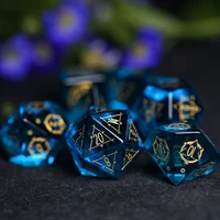 blue resin platonic geometry dice set stone magic matrix symbol cthulhu dice energy sign polyhedral dice for dd rpg board games