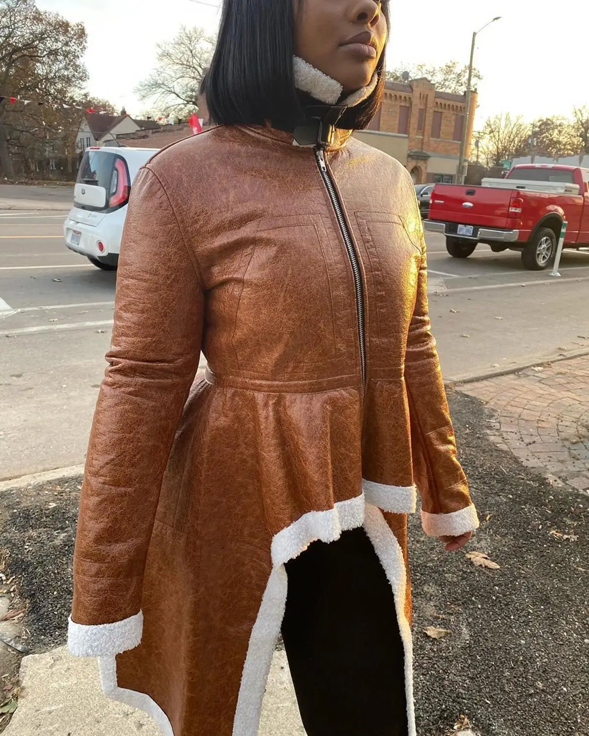 

Winter style women irregular coats front zipper long sleeve casual jackets side fieece spliced fashion overcoats