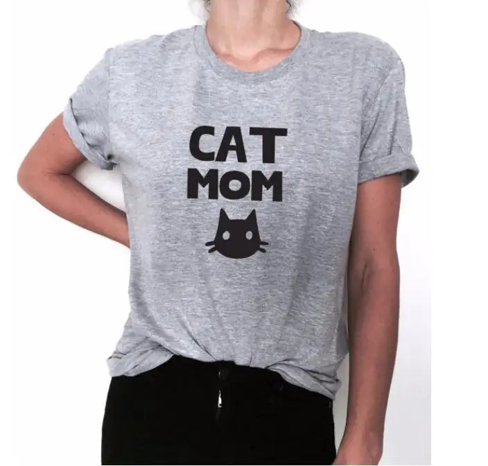 Кошка мама футболка с буквенным принтом Для женщин короткий рукав круглым