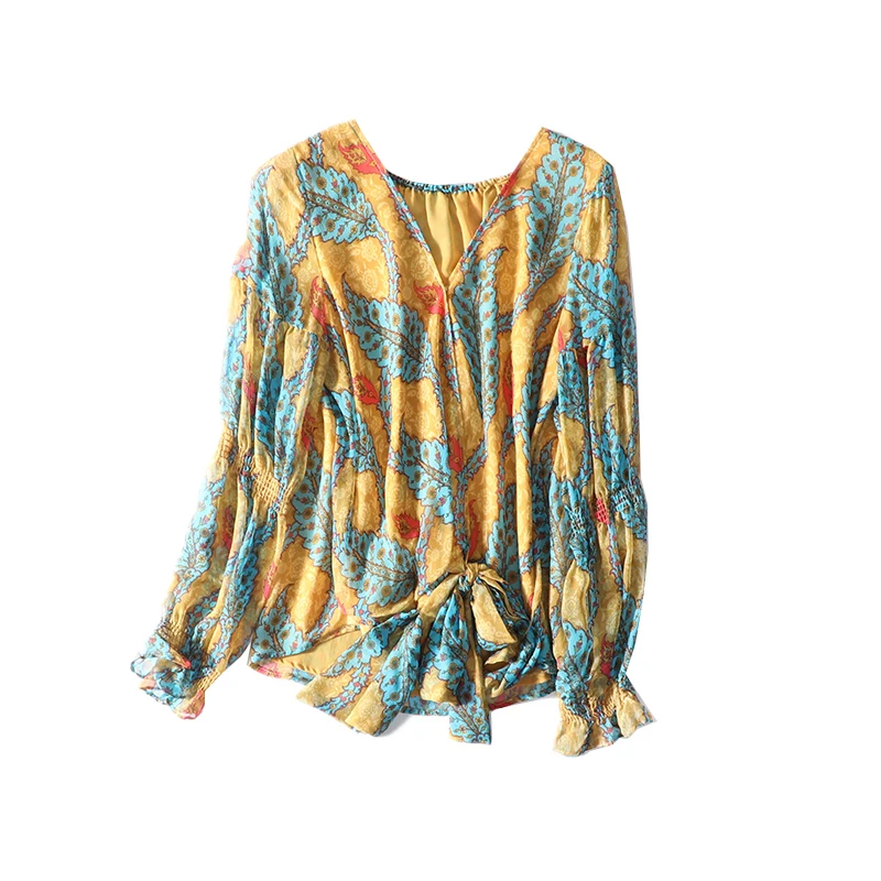 

New 100% silk show skin white French small silk v neck shirt jacket a8565 of design and color