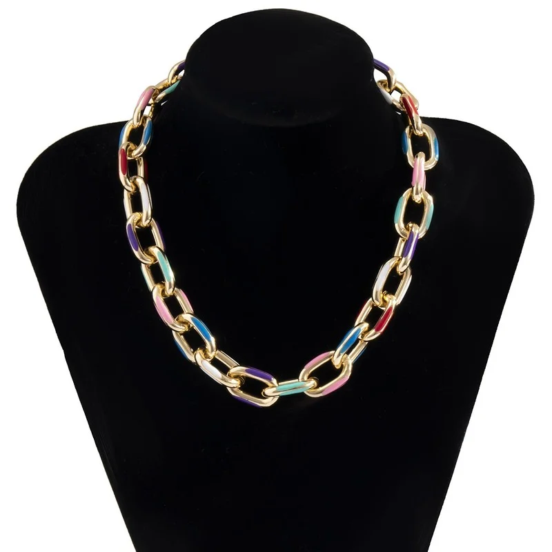

2021 Fashion Geometric Link Chain Necklace Mixed Color Metal Necklace Cool Punk Choker Necklaces Jewelry for Women