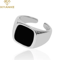 xiyanike silver color black epoxy zircon square ring neutral simple fashion trend open personality handmade jewelry gift