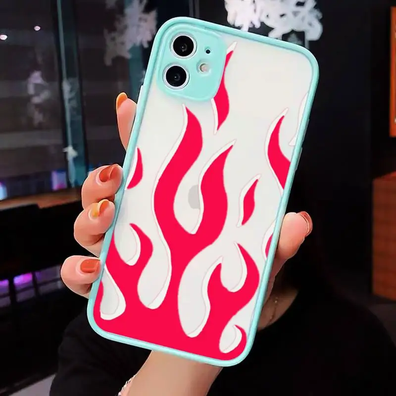 

Fashion Red Flames Fitted Phone Case For iPhone 12 11 Mini Pro XR XS Max 7 8 Plus X Matte transparent blue Back Cover