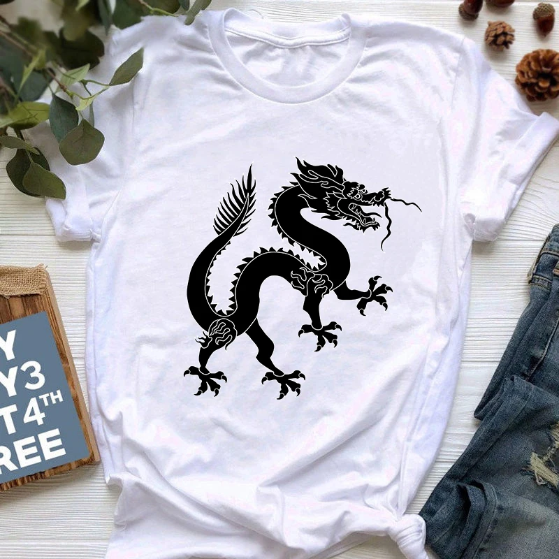 

Summer women_s T shirt ulzzang Harajuku Dragon print T shirt aesthetic vintage femme t shirts korean style oversized t shirt_T-S
