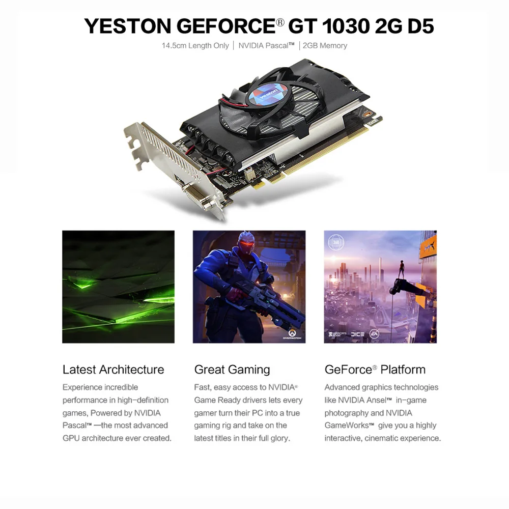 Yeston Gt 1030 2 ГБ Gddr5 видеокарты Nvidia Pci Express 3,0 настольный компьютер ПК видеоигровая видеокарта