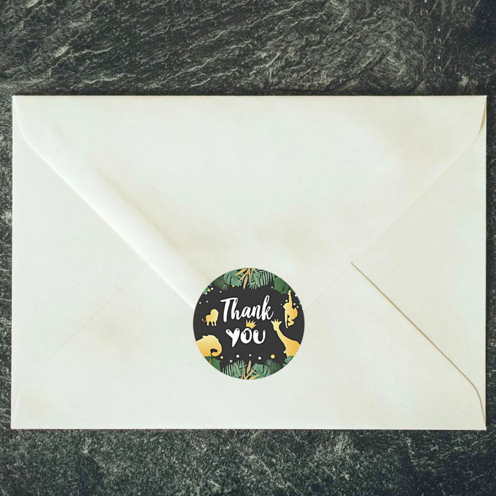 

500pcs 1 inch Round Cute Animals Greenery Frames Thank You Stickers Wedding Party Stickers Baking Packaging Labels Gloss Paper